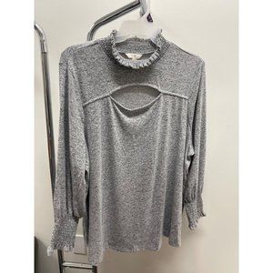 Terra & Sky Women's Plus Size Front Cut Out With Smoking Top, Grey Size 2x